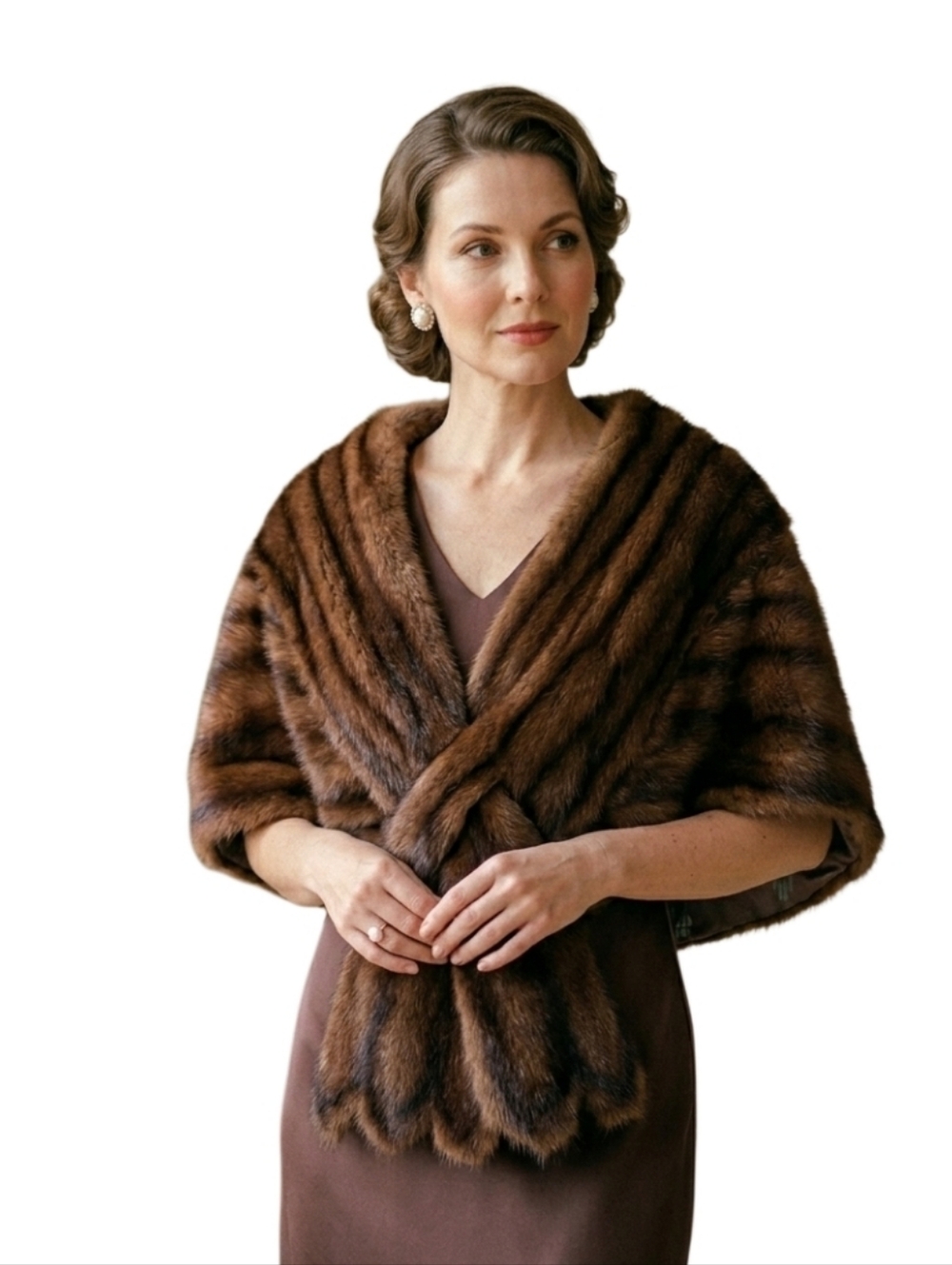 Vintage 50s Royal Furs Brown Mink Fur Stole Cross Front Capelet Shoulder Wrap - Picture 16 of 16